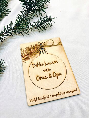 Houten kerst(bal)kaart 